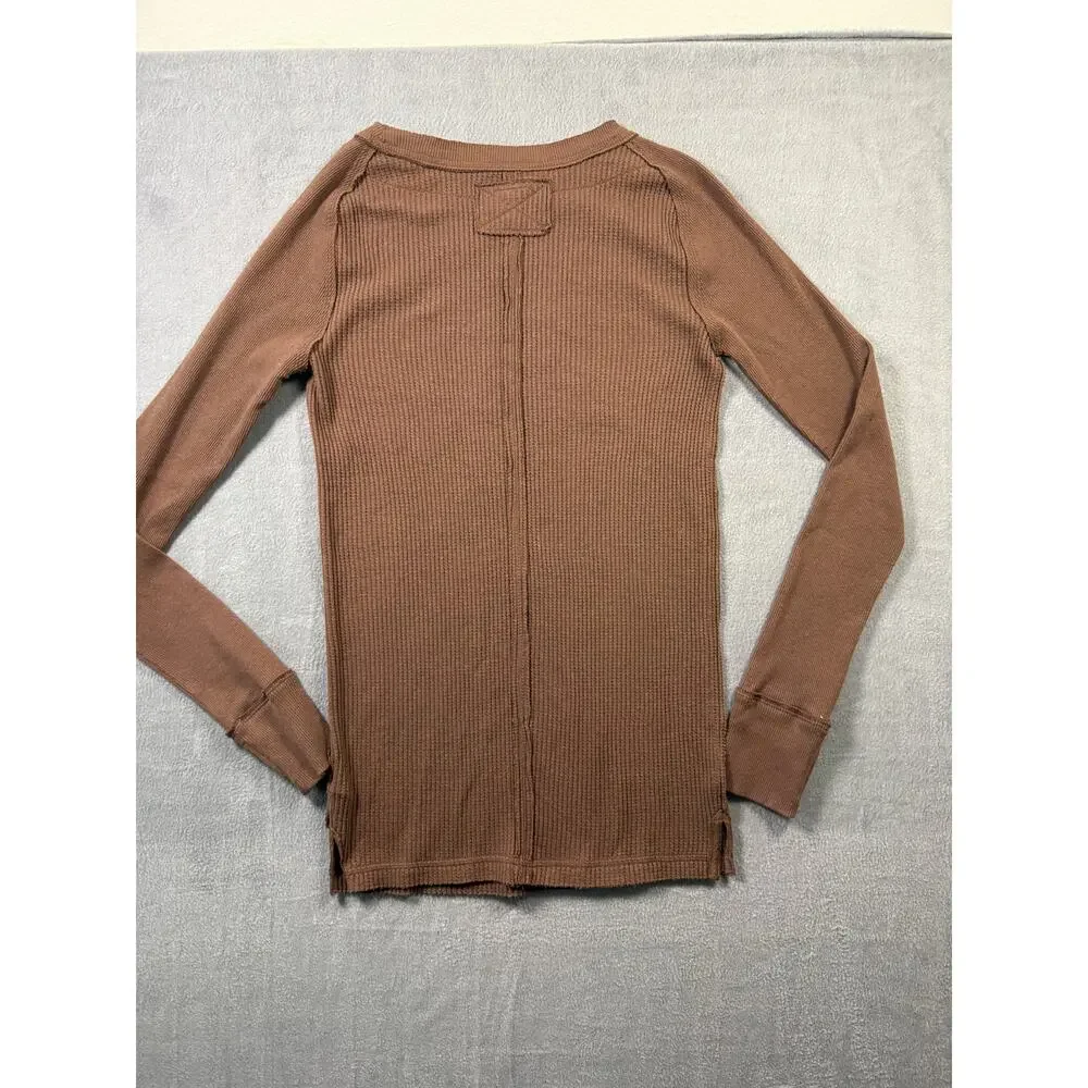 We The Free Tunic Length Ribbed Blouse Long Sleeve Free People Brown‎ Size Small